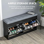HOMCOM Modern Shoe Rack Bench for Entryway, Storage Organizer with Cushion, 2 Drawers, Adjustable Shelf, Holds 8 Pairs, Black - color: Black