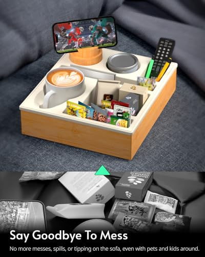 Couch Cup Holder Tray - Couch Organizer Caddy, Silicone Beach Caddy with Cup Holder, Sofa and Bed Drink Holder and Couch Tray Table for Snacks Beverage Remote (Beige) - color: Beige