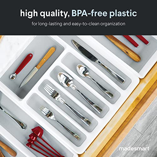 madesmart Classic Large Silverware Tray - White |CLASSIC COLLECTION | 6-Compartments| Kitchen Drawer Organizer | Soft-Grip Lining and Non-Slip Rubber Feet | BPA-Free - size: Classic 6 Compartment