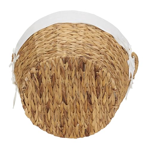 Household Essentials Round Wicker Laundry Basket with Handles, Whimsical Water Hyacinth Basket, Supportive Metal Frame, Removable Polyester Liner, Handwoven, Well-Structured and Versatile, Natural - color: Natural Water Hyacinth