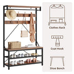 IDEALHOUSE Coat Rack Shoe Bench Industrial Hall Tree Storage Bench for Entryway Wood Look Accent Large Shoe Rack with Storage Shelf Hanging Bar,8 Hooks Grey 39.9"x15.7"x72" - color: Brown