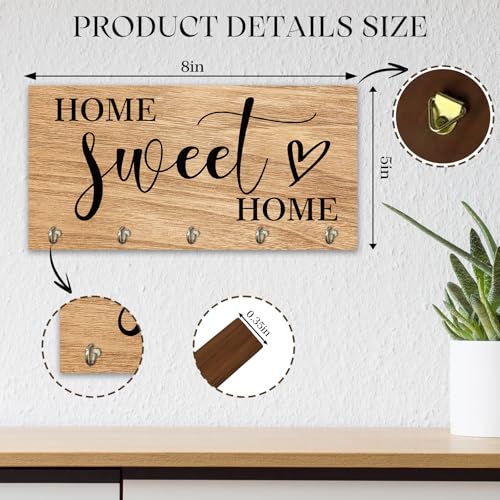 Home Sweet Home Wooden Key Holder - Wall Mounted Key Holder Rack Organizer Hanger with 5 Hooks for Wall Express Love Art Decor for Entryway Front Door Hallway Office(5 x 8 inch) - A06 - color: Home Sweet Home