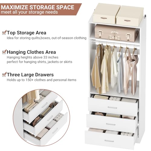 Besiost Closet System Set of 2, 4FT Closet Systems with 6 Wood Drawers, 48" Closet Organizer System with 2 Hanging Rods & 2 Shelves, Heavy Duty 48 Inch Walk-in Closet , White (48"L x 15" W x 80" H) - color: White, size: 4FT