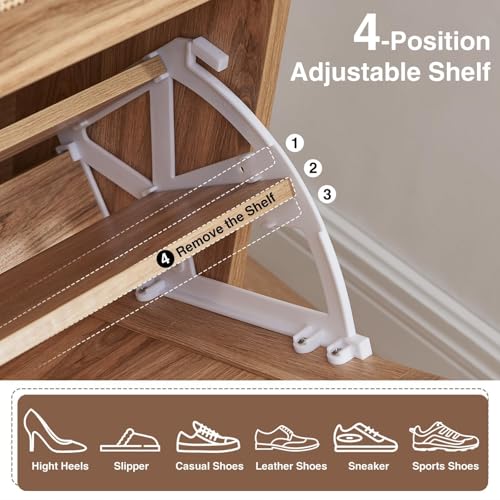 Barnyatoh Shoe Storage Cabinet, Boho Shoe Organizer with 4 Flip Drawers & Rattan Design,Farmhouse Freestanding Hidden Slim Narrow Shoe Rack Cabinet for Entryway, Foyer,Hallway,Natural - color: Natural, size: 4-Drawers