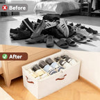 2-Pack Extra Large Shoe Organizer for Closet, Foldable Shoe Storage Container with Adjustable Dividers & Clear Lid, Holds Up to 18 Pairs, Space-Saving Shoe Boxes, White - size: Large