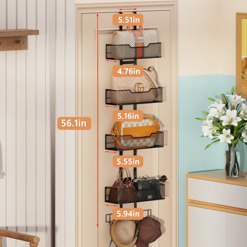 Dmevkic Purse Organizer Over The Door,Adjustable Durable Metal Purse Holder Handbag Purse Organizer for Closet with 5 Hooks Medium - color: Black