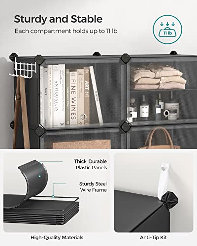 SONGMICS Shoe Rack Organizer, 6-Tier Shoe Storage Cabinet for Closet and Entryway, Holds 24 Pairs of Shoes, Adjustable, Ink Black and Trasparent ULPC033B01 - color: Ink Black + Trasparent, size: 6 Cubes