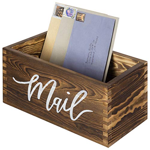 MyGift Mail Holder Storage Organizer Box Rustic Brown Wood with MAIL Script Design, Desktop Letters, Bills, Notes and Postcard Bin for Home Office Dorm Room - color: Rustic Brown