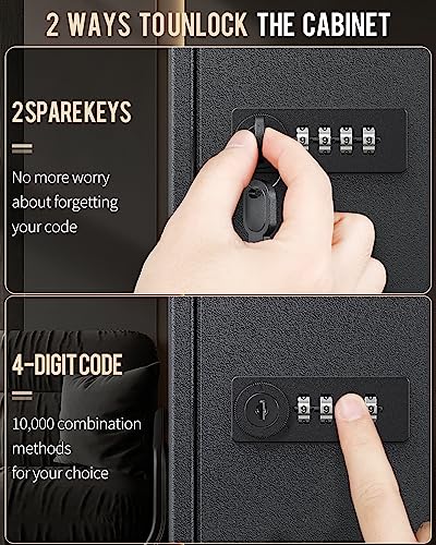 Uniclife 60 Position Key Cabinet Steel Security Storage Box with Combination & Key Lock, Resettable, Digital, Adjustable Racks, Colorful Labels & Hooks - color: Black, size: 60 Keys