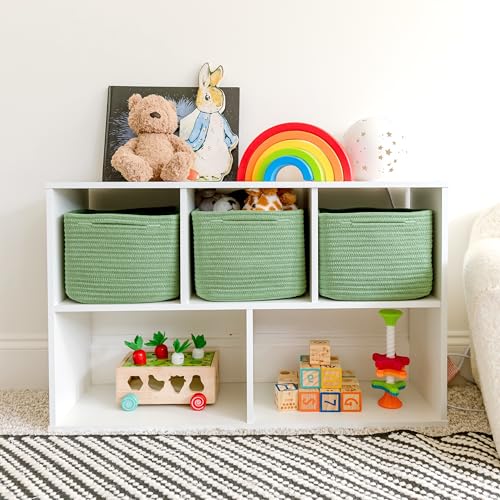 NaturalCozy Storage Cubes 9”x9”x7”Cotton Rope Woven Baskets for Organizing 3-Pack | 9 Inch Cube Storage Bin | Small Basket for Shelf Nursery, Pantry, Decorative Plant, Bathroom Closet, Toy Gift - color: Green