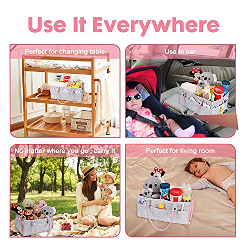 Baby Diaper Caddy Organizer for Girl Boy Large Nursery Storage Bin Basket Portable Holder Tote Bag for Changing Table and Car Baby Shower Gifts Newborn Essentials Baby Registry Must Haves Items - color: pink