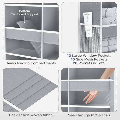 2 Pack 5-Tier Over The Door Organizer with 10 Side Mesh Pockets & Clear Windows, 80 lbs Weight Capacity Hanging Storage for Bathroom, Bedroom, Nursery, Kitchen, Organize Shoes, Diapers(Grey) - color: Grey, size: 2 Pack