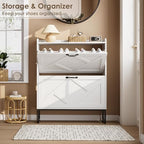 Nicetree Shoe Storage Cabinet with 2 Flip Drawers, Freestanding Shoe Organizer, Shoe Cabinet with Metal Legs, Narrow Shoe Rack Cabinet, Farmhouse Slim Shoe Cabinet for Entryway, Foyer, Hallway, White - color: White, style: 2-Drawers