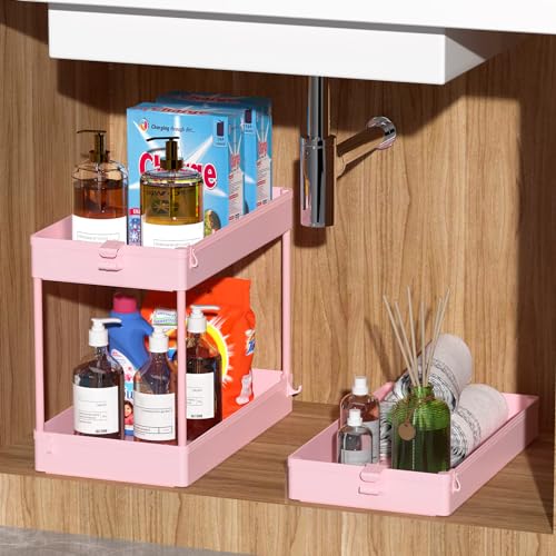 SPACEKEEPER Rolling Storage Cart 3 Tier, Bathroom Cart Organizer Laundry Room Organizer Utility Cart Mobile Shelving Unit Multi-Functional Shelves for Office, Kitchen, Bathroom, Pink - color: Pink, size: 3 Tier