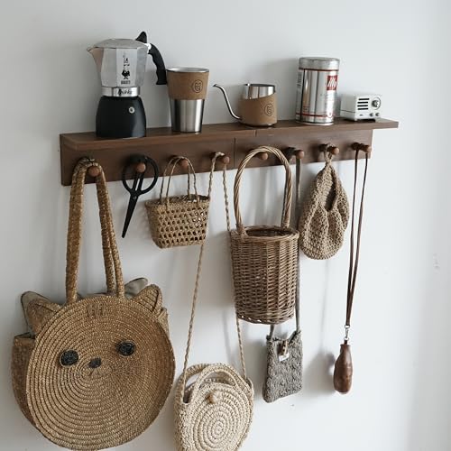 Entrance Coat Rack ，Coat Hooks, Wall-Mounted Wooden Hook Rack, Wall-Mounted Shelves are Very Suitable (Teak Color Finish—A-2) - style: Teak color finish—A-2