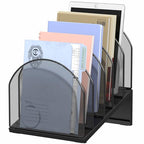 5-Section Desk File Organizer, Metal Mesh Folder Organizer for Documents, Mail & Office Papers (Black) - color: Black