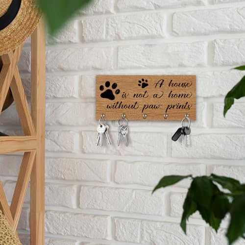 Wooden Key Holder - Paw Wall Mounted Key Holder Rack Organizer Hanger with 5 Hooks for Wall Express Love Art Decor for Entryway Front Door Hallway Office(4 x 8 inch) - A05 - color: Paw