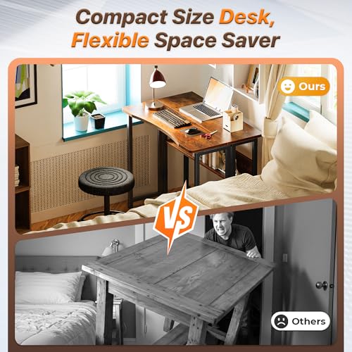 Huuger Folding Desk with Storage Shelf, 31.5 Inch Foldable Computer Table for Small Spaces, Space Saving Sofa Table for Couch, Writing Work Office Computer Desk, Easy to Fold, Rustic Brown - color: Rustic Brown, size: 18.5"D x 31.5"W