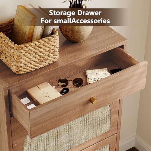 Shoe Storage Cabinet for Entryway, Slim Shoe Rack with 2 Flip Drawers and Top Storage Drawer, Narrow Shoe Organizer with Arched Rattan Accent, Entryway Shoe Storage for Size 13.5 Shoes, Caramel - color: Warm Caramel, style: 2 Flip Drawer & Top Drawer