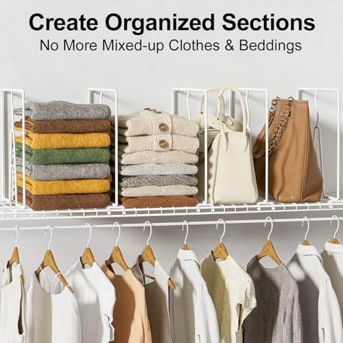 SortNStore Wire Shelf Dividers for Closet: 12-inch Tall 12-inch Deep 6 Pack Wire Rack Accessories - Adjustable Purse Organizer for Clothes Handbags - Metal Linen Closet Pantry Separators - size: 6-Pack TALLER: Tall 12" x Deep 12"