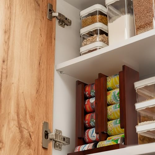 HOMESTEAD Wooden Can Organizer for Pantry, Solid Wood Canned Food Rack, Holds Standard 14.2 oz Cans, Space-Saving Kitchen Storage for Cabinets & Countertops (Brown) - color: Brown