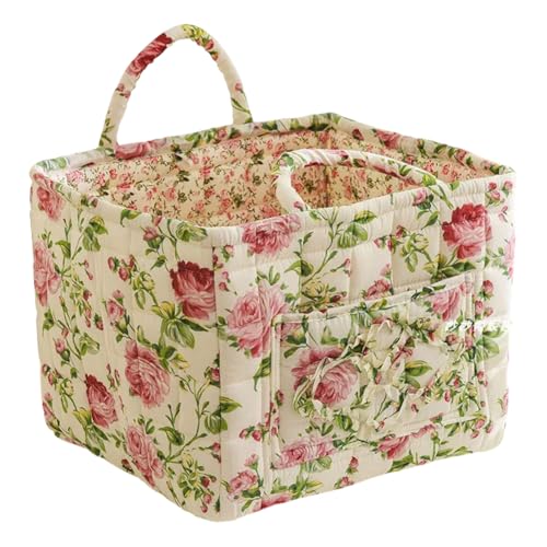 Boho Fabric Storage Basket, Large Capacity Laundry Basket, 12.99'' x 10.63'' x 10.23'' Collapsible Laundry Hamper with Easy Carry Handles for Home, Picnic, Shopping, Travel (White) - color: White