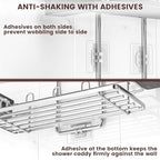 REINHARDT Shower Caddy Hanging, Rustproof Shower Caddy Anti-Swing Shower Organizer Over Showerhead No Drilling Shower Racks with Soap Holder Multi Hooks Bathroom Storage for Shampoo Sponge, Silver - color: Silver