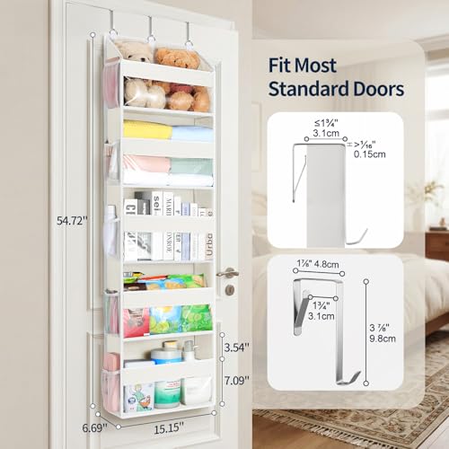 Yecaye 5 Tier Clear Over the Door Organizer Hanging, 5 Large Plastic Pockets and 10 Side Pockets Back of Door Organizer, 56lbs Weight Capacity Behind the Door Storage for Nursery, Ivory White - color: Ivory White