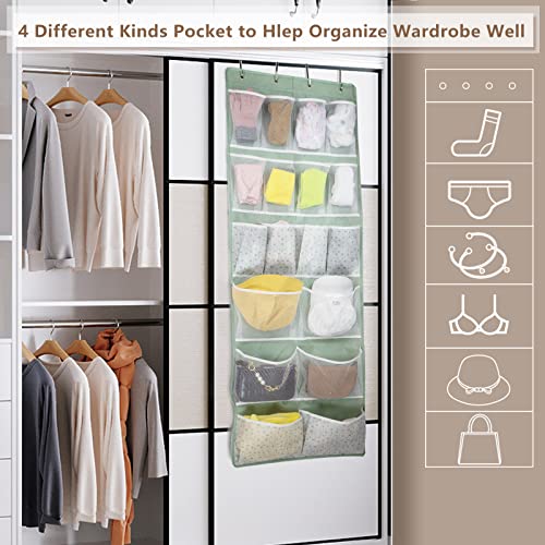18 Pockets Over the Door Organizer with 4 Kind Pockets,Behind Door Shoes Rack,Back of Closet Storage Organization for Socks,Hat,Underwear,Luggage Packing,Hanging Holder Shelf in Home Dorm,Travel,Green - style: Large-Green: Pack of 1