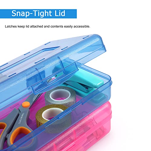 Tamaki 1 Pack Plastic Pencil Box Large Capacity Pencil Boxes Clear Boxes with Snap-tight Lid Stackable Design and Stylish Office Supplies Storage Organizer Box, Blue - color: Blue