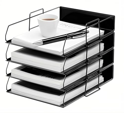 YFS 4 Tier Paper Organizer with Handle, Mesh Desk File Letter Tray, Paper Sorter Organizer for A4 Letter, for Home, Office, School Supplies Organization Storage (4, Portrait&Black) - color: A4,portrait,black, 4 Tier