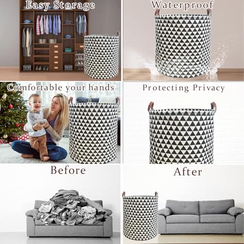 Waterproof Laundry Hamper Collapsible Laundry Basket Leather Handle Laundry Bag Large Clothes Storage Toy Organization for Bathroom Bedroom Laundryroom College Dorms (Hesan-002) - color: Hesan-002