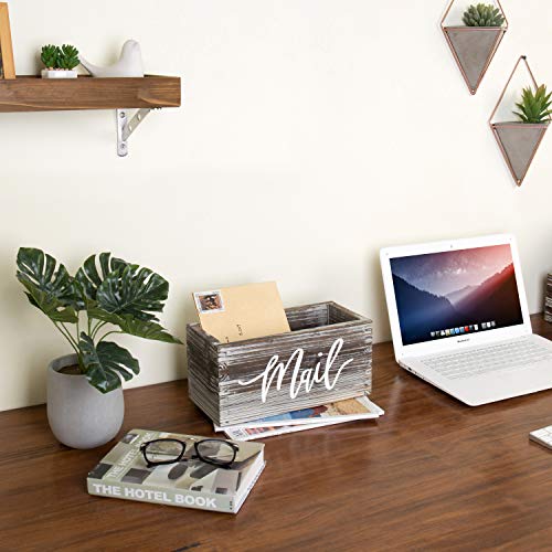 MyGift Mail Holder Storage Organizer Box Torched Wood with MAIL Script Design, Desktop Letters, Bills, Notes and Postcard Bin for Home Office Dorm Room - color: Torched Brown