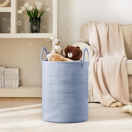 YOUDENOVA Laundry Hamper Basket, Woven 58L Tall Laundry Basket for Blanket Organizer- Nursery Hamper for Bedroom And Bathroom Storage - color: Light Blue, size: Tall (58L )