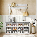 HOOBRO Shoe Storage Bench with Cushion, 39.4" L Entryway Bench with 12 Cubbies, Entryway Hall Tree with Storage, Cubby Shoe Rack Bench with Coat Rack for Hallway, Holds up to 330 lb, White WT112HX01 - color: White + Gray