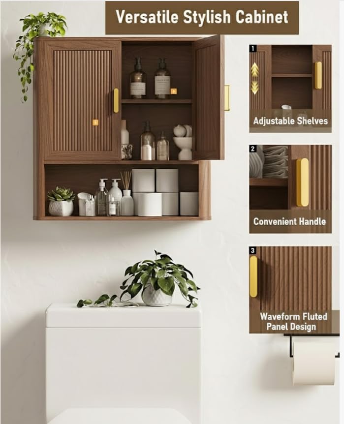 INNOD Bathroom Storage Cabinet, Medicine Cabinet with Adjustable Wood Shelf & Doors, Over The Toilet Storage Cabinet for Laundry Room & Kitchen & Living Room (Walnut) - color: Walnut