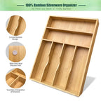 guiogc Bamboo Kitchen Drawer Organizer, 11.6" W x 17" H Silverware Utensil Tray Holder, Wood Cutlery Tray for Silverware, Flatware, Bedroom, Organization of office supplies - size: 11.6"Wx17"D(6-Slots)
