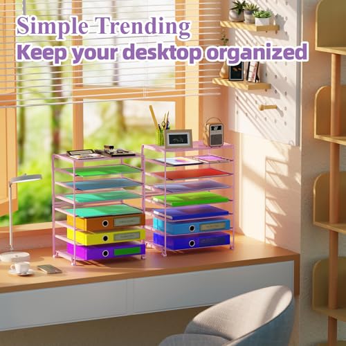 Simple Trending 2 Pack 8 Tier Letter Tray Paper - Mesh Desk File Organizer for Office School Desktop, Violet - color: 2 Pack 8 Tier Violet-Mesh Desk