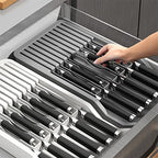 RIIPOO Expandable Knife Organizer for Drawer - Retractable and Adjustable Knife Block Holder Insert, Secure Storage Tray for Kitchen Countertop Organization