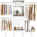 Unikito 48" W - 96” W Closet Organizer, 8FT Walk in Closet Systems Starter Kit with 25” Tower and 3 Extendable Hanging Rods, Sturdy Wood Garment Rack with 4 Drawers and Mirror, Max Load 1000 LBS White - color: White