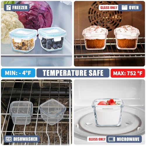 Small Glass Containers 6 Pack, 6 oz Reusable, Airtight, Leakproof Mini Food Storage Containers with Lids