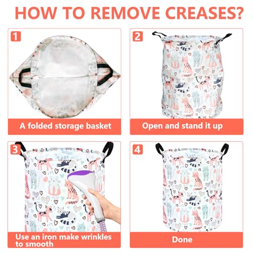 KUNRO Kids Laundry Hamper Clothes Gift Basket Storage Laundry Baskets Organizer Bin with Handles for Nursery Room (Cat) - color: Cat Pattern