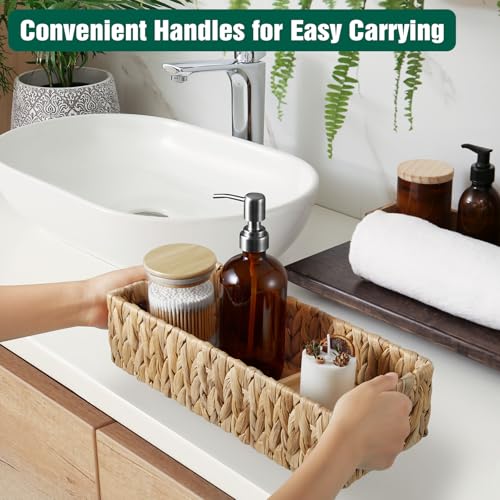 dreamkey Set of 2 Water Hyacinth Toilet Paper Storage Baskets, Wicker Bathroom Organizer for Toilet Tank Top, Small Hand-Woven Decorative Nesting Baskets with Handles - style: Rustic