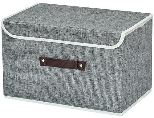 Storage Bin for Shelves Foldable Storage Organizing Basket with Lid&Handles Rectangle Closet Baskets,Gray Storage Bins, Storage Boxes for Home Office Car Dormroom - color: grey-lid