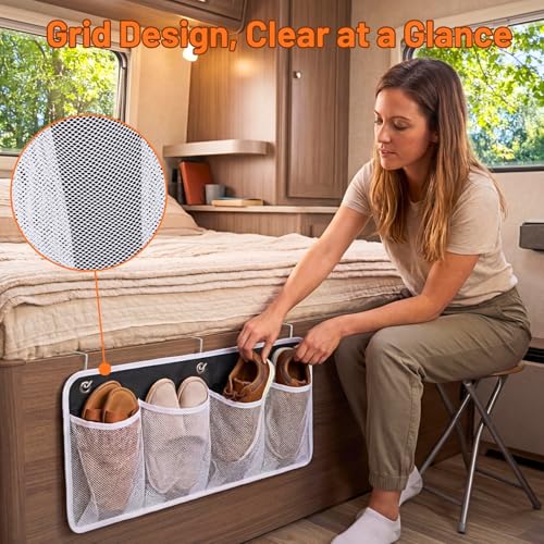 RV Shoe Storage for Bedside - 4 Pocket Wall Mounted Entryway Shoes Rack, Bed Hanging Pocket Organizer, Bedside Caddy Storage Organizer for Headboards Bunk Beds Dorm Rooms,RV & Camper Essentials - color: Black 8 Pocket