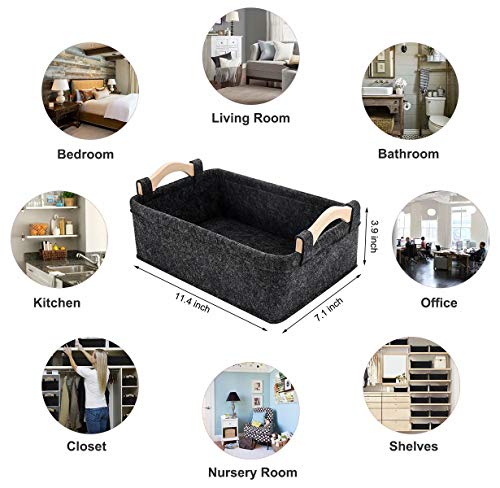 Small Storage Baskets Felt Rectangle Basket Storage Bins for DVD CD Record Cord Books Video Electronics Items Remote TV Cabinet Organizer with Handles - color: dark gray, size: 11.4 x 7.1 x 3.9 Inch (Pack of 1)