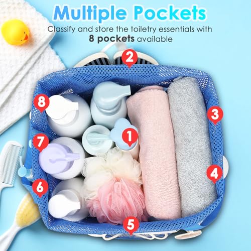 Fammart Mesh Shower Caddy Portable with Drawstring, Dorm Room Essentials for College Girls Guys, 8-Pocket Extra Large Shower Bag Basket Tote for Camping Beach Gym Travel Toiletry Bathroom - color: Extra Large, Drawstring Closure - Blue