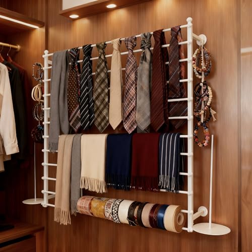 12 Layers 120cm White Wall Display Stand Wrapping Paper Ribbon Organizer Holder Storage Scarf Tie Belt Towel Spool Sewing Tool Hijab Metal Shelving for Home, Retail Stores, Flower Shop, Studio - color: White, size: L: 47.2 in, H: 47.2 in