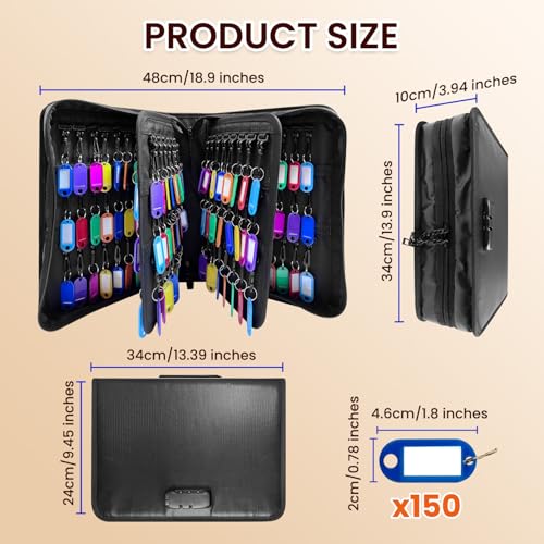 150 Position Key Organizer with Combination Lock, Waterproof Fireproof Zippered Key Case, Key Holder Box for Rental Management Real Estate Sales Hotel Executives