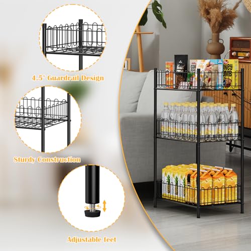 OYEAL Water Bottle Holder Rack 3 Tier Soda Drink Organizer Vertical Metal Food Storage Shelf for Kitchen Countertop Pantry, Can Storage Organizer for Pantry - size: 3-Tier
